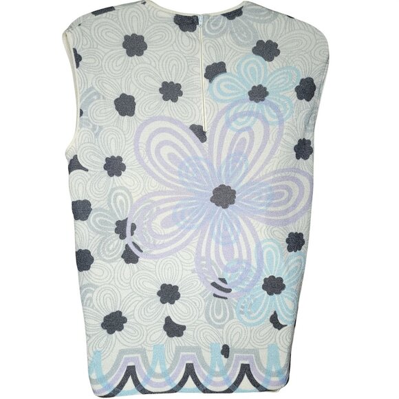 Vintage Floral Sleeveless Top Womens M L Acrylic Knit 60s 70s - Picture 2 of 3